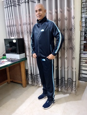 Navy blue 100% premium Polyester Tricot Fabric 2-Stripes Tracksuit TSP002